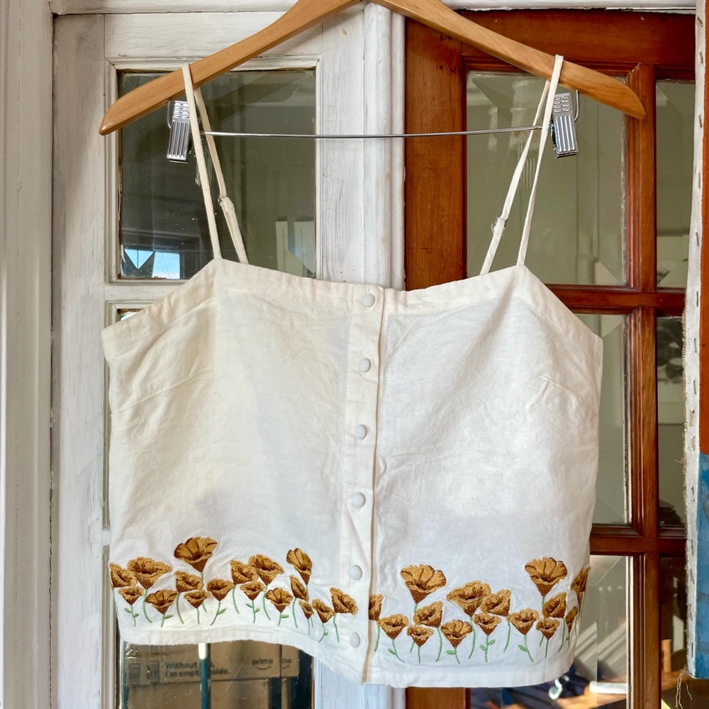 White Embroidered Linen Tank Top